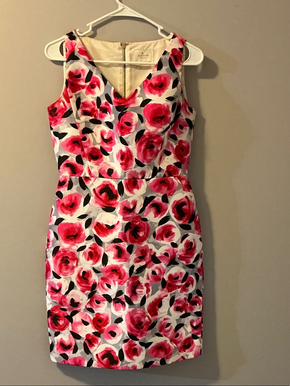 kate spade Pink and White Rose-Print Midi Sheath Dress